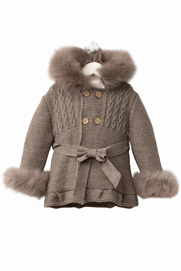 Детский кардиган с капюшоном Fur-Trimmed knitwear cardigan 5005 Babymio, Brown