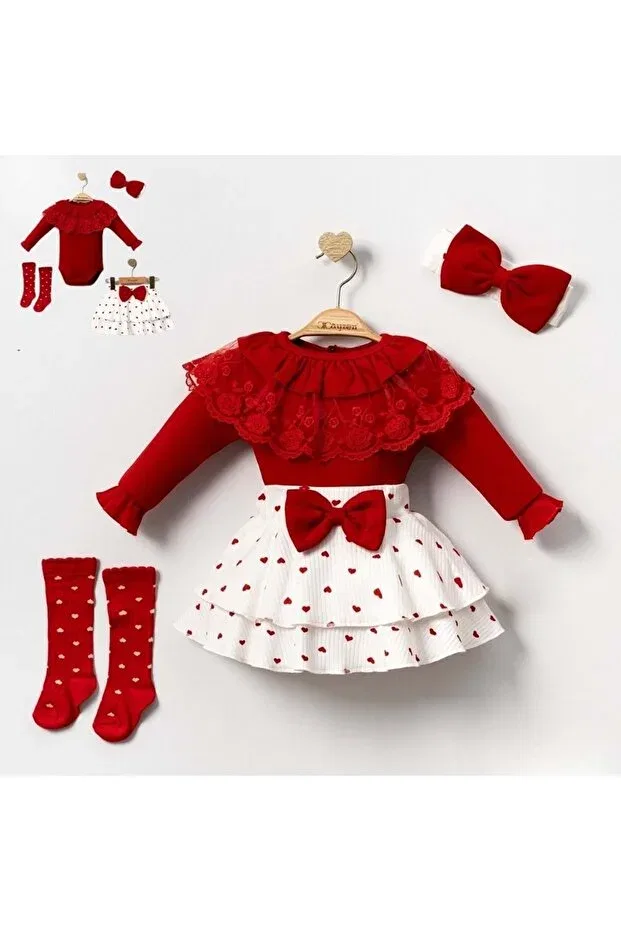 Детский комплект для девочек с принтом Cayzen Gültekin Bebe, Red
