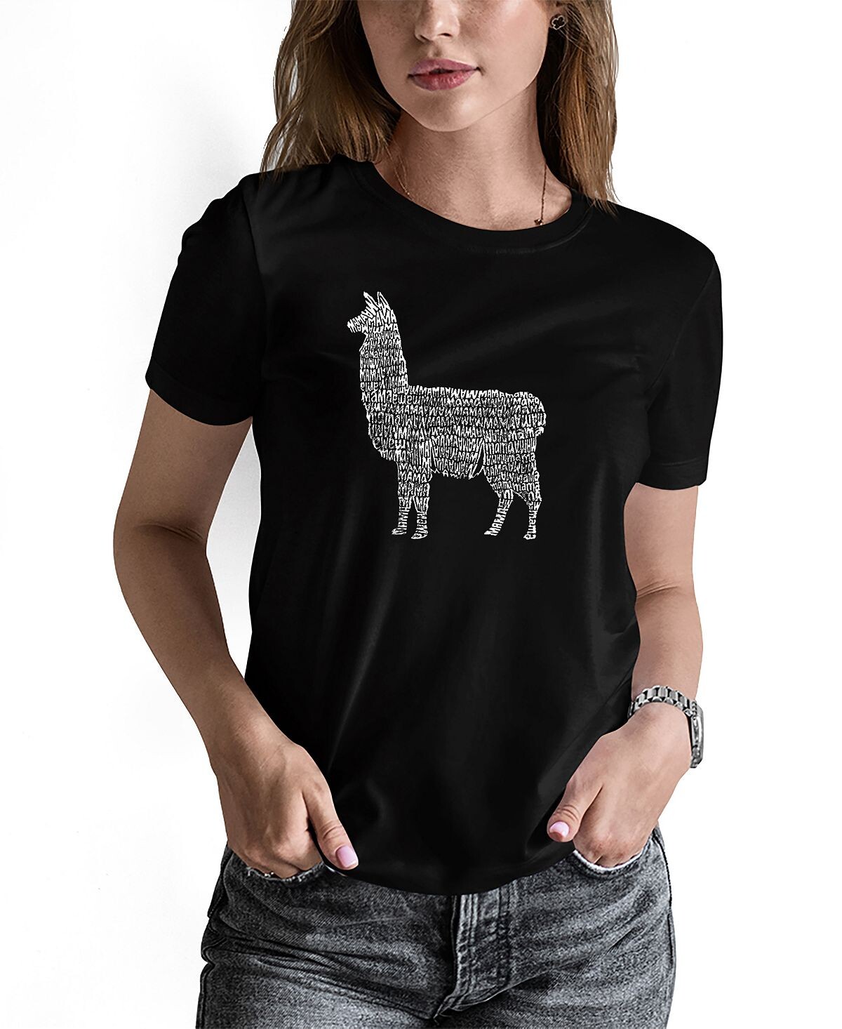 

Женская футболка llama mama word art LA Pop Art, черный