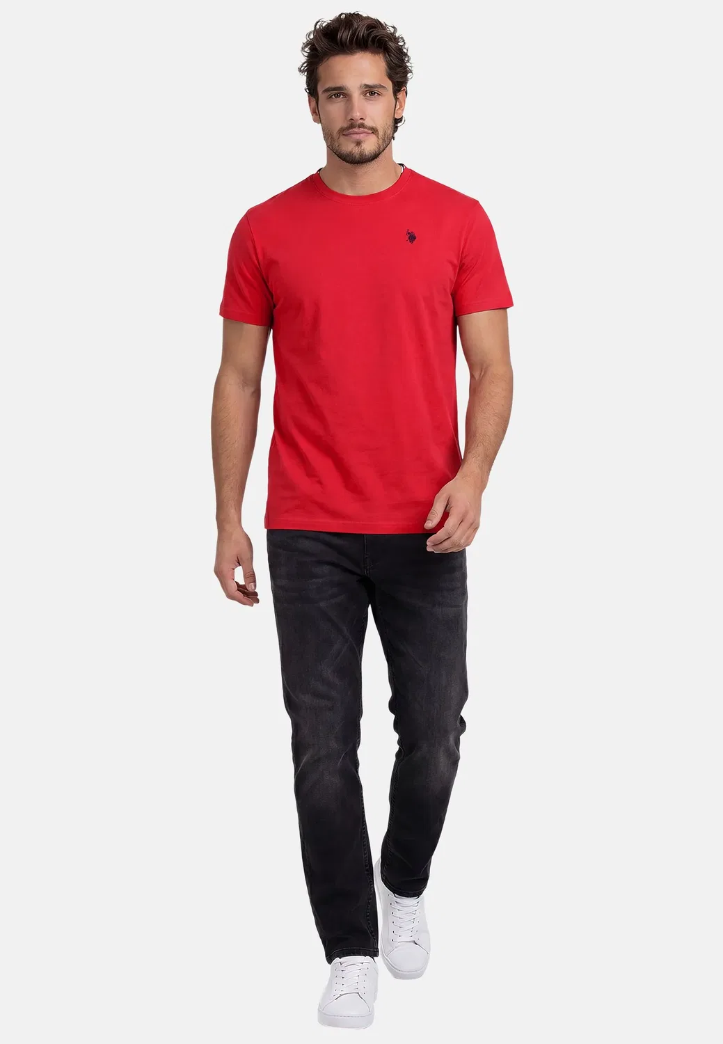 Мужская базовая хлопковая футболка U.S. Polo Assn., Red-Navy — фото 3