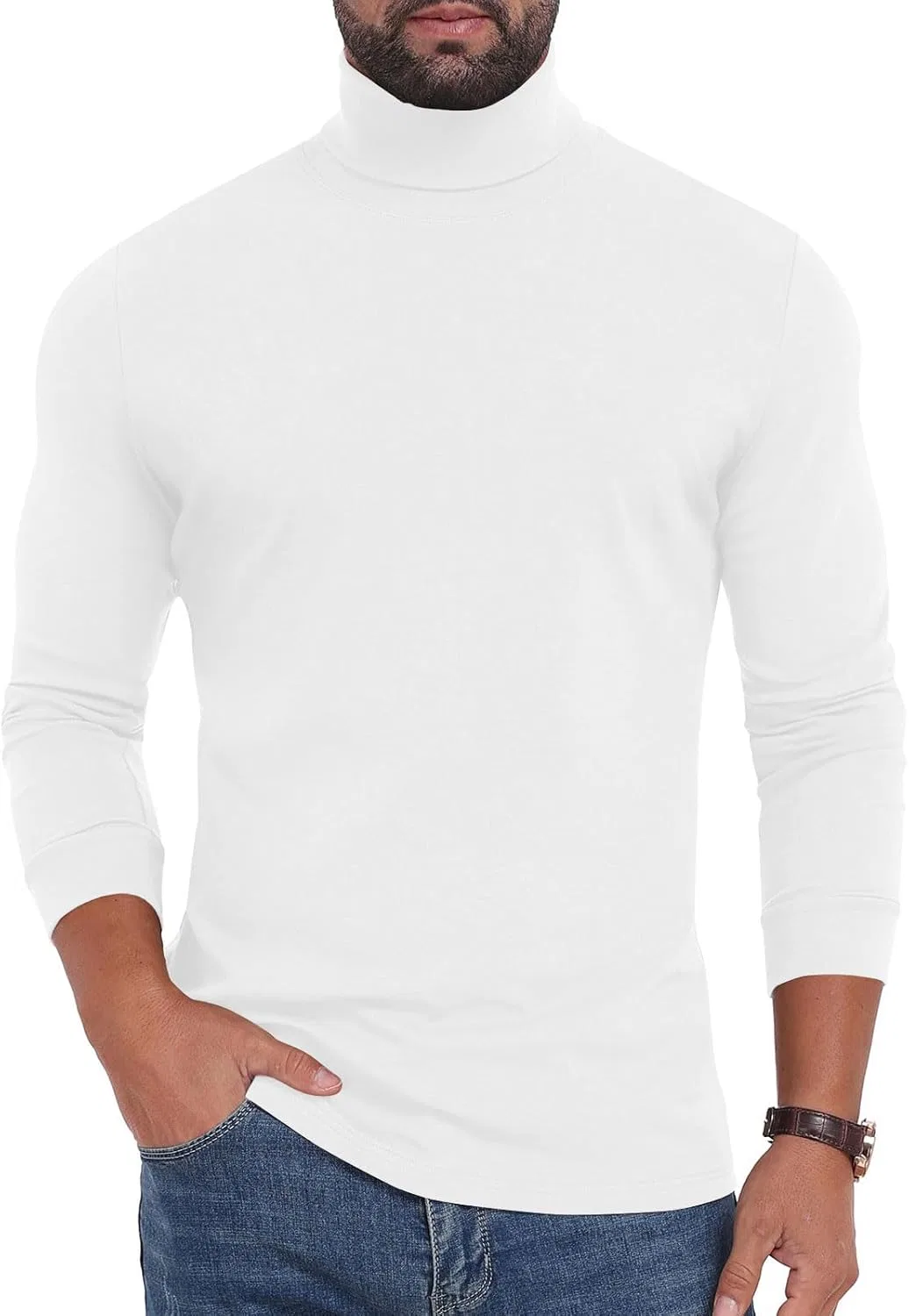 Мужская водолазка с длинным рукавом slim fit, White