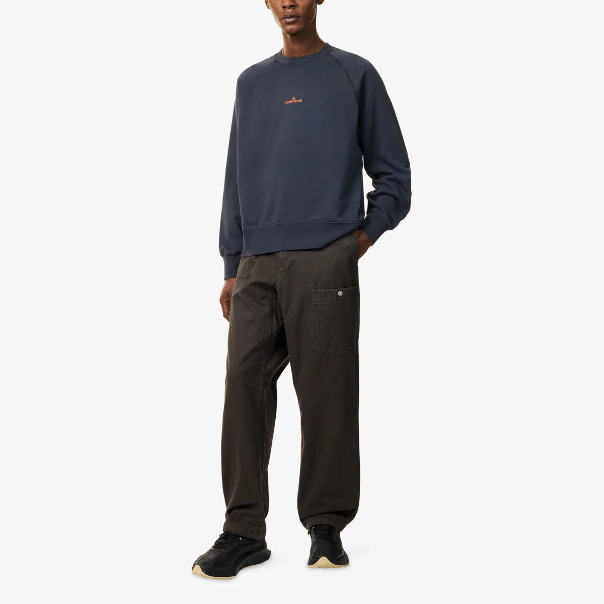 Толстовка из хлопкового трикотажа с логотипом компаса в виде брызг краски Stone Island, темно-синий — фото 2