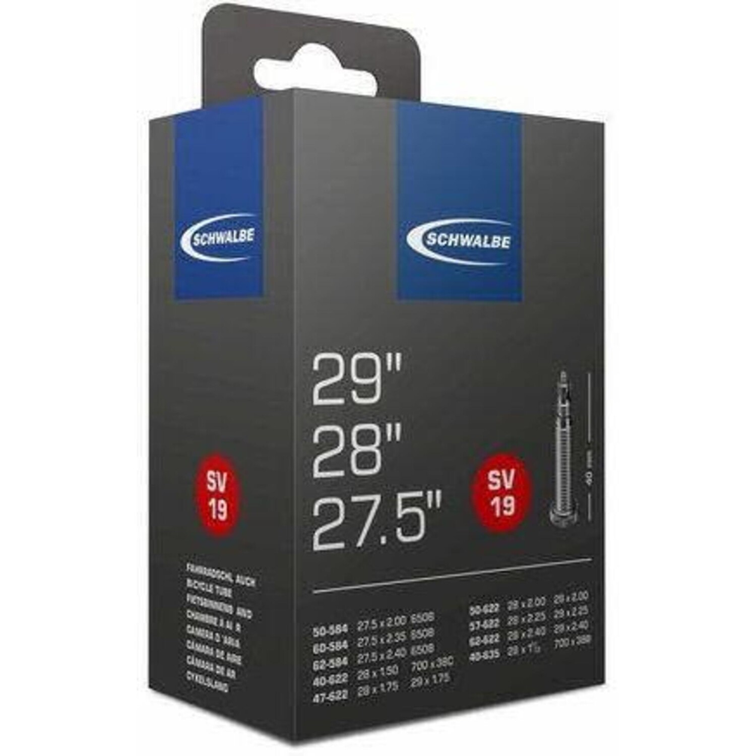 

Предварительный клапан воздушной камеры полностью алюминиевый Schwalbe (SV19), черный / черный / черный