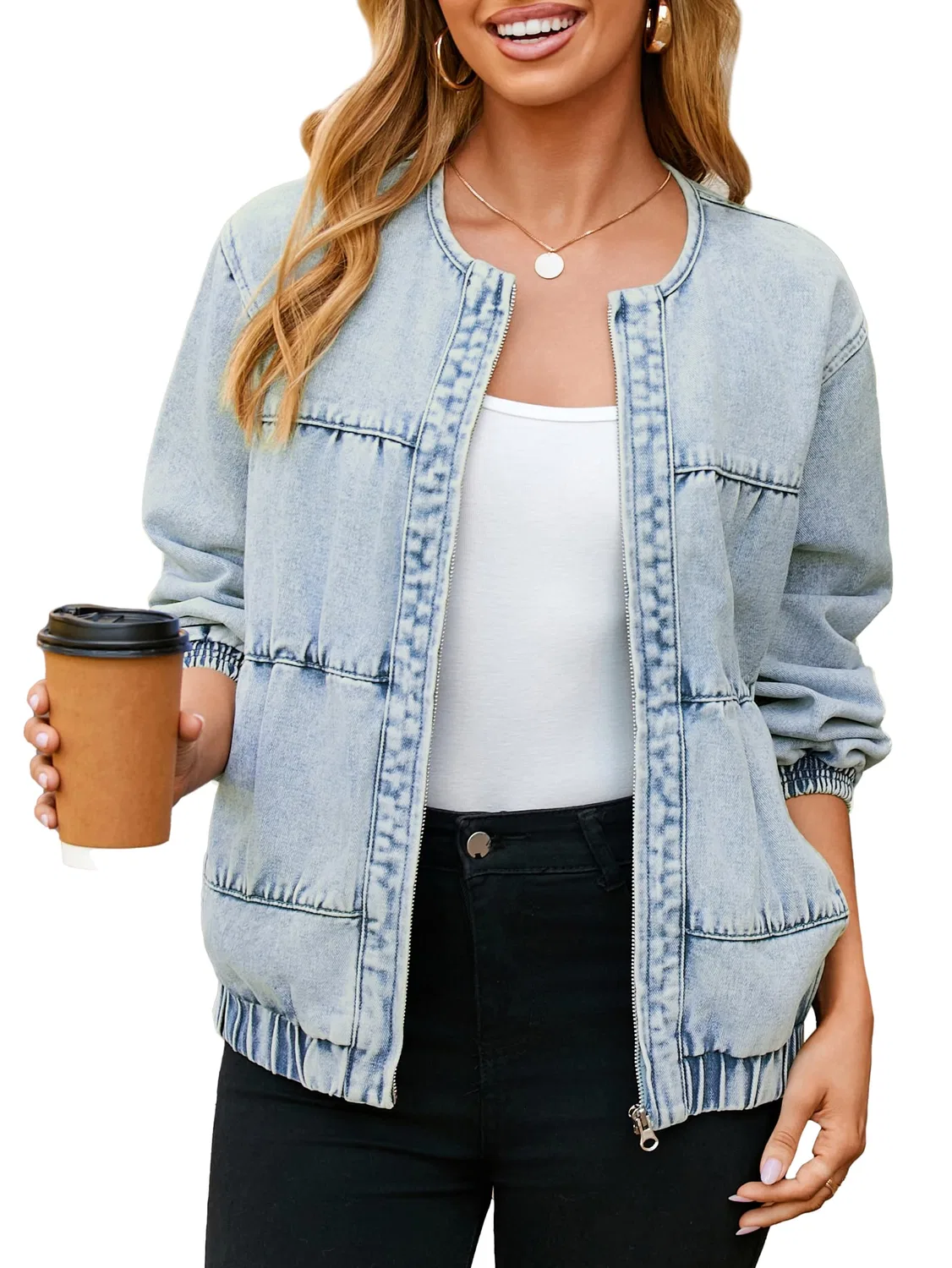 Женское джинсовое пальто с длинным рукавом Donna Denim Bomber, Azzurro
