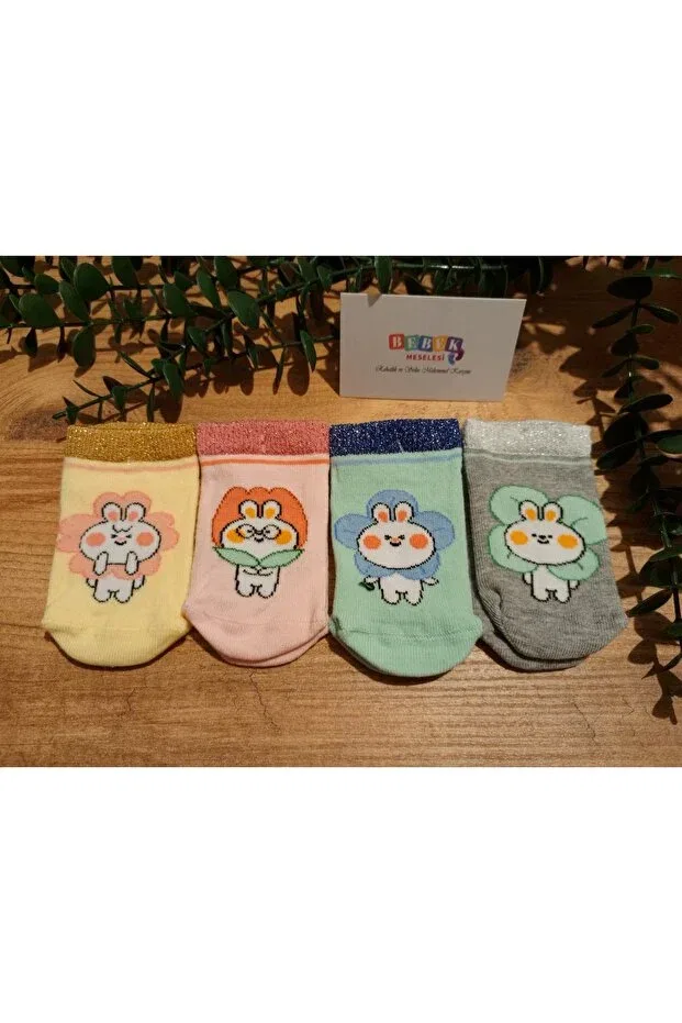 Детские носочки для девочек с принтом 4-Piece valeria girl non-slip sole booties baby socks Bebek Meselesi, Mixed Color