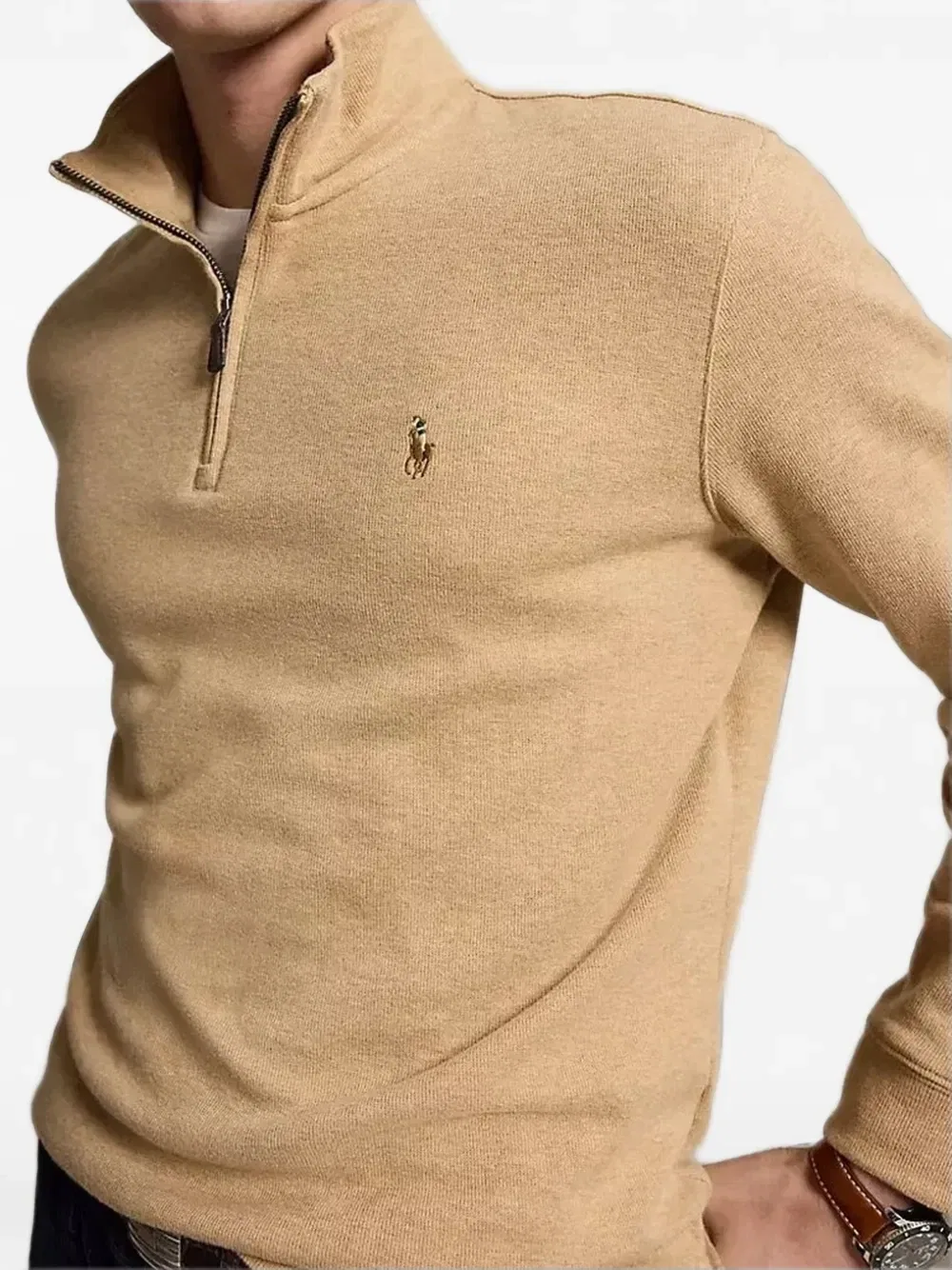 Толстовка на молнии с вышитым логотипом POLO RALPH LAUREN, бежевый — фото 4