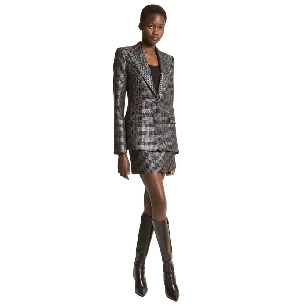 

Блейзер Michael Kors Georgina Metallic Dogtooth Wool Blend, черный/серебристый