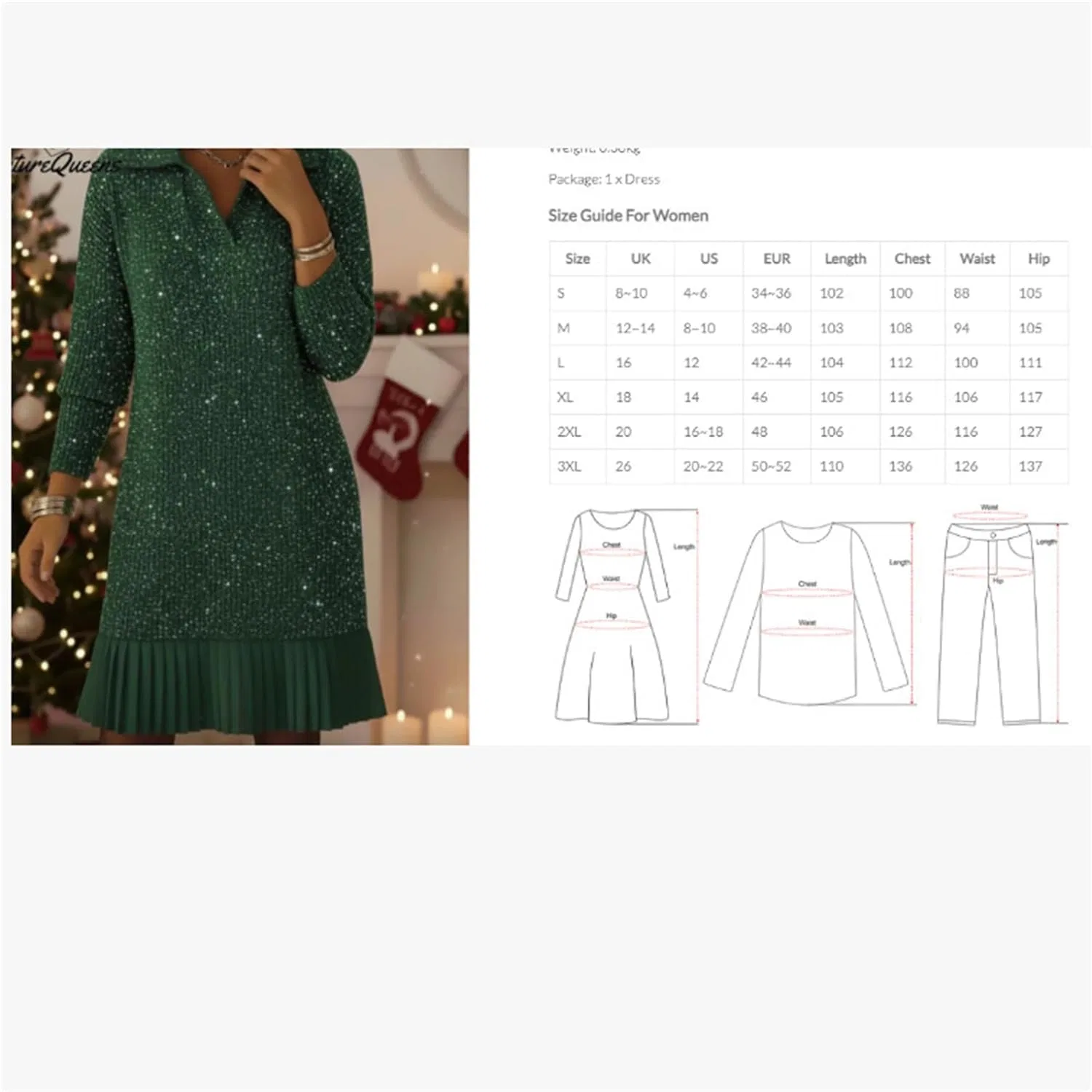 Женское платье с блестками и поло воротником Elegant Polo Neck Shimmering Knit Dress, Green — фото 2