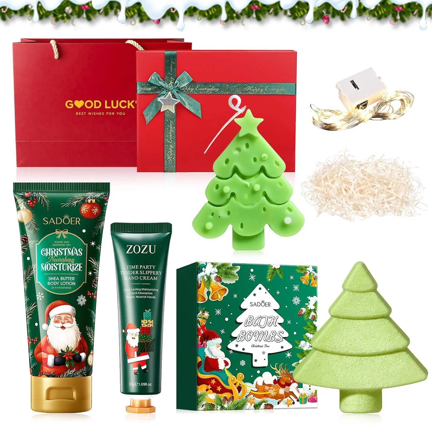 Набор для ванны, подарок на Рождество, Body Lotion 100 мл, Hand Cream 100 г, Bath Bomb, Candle, exatta