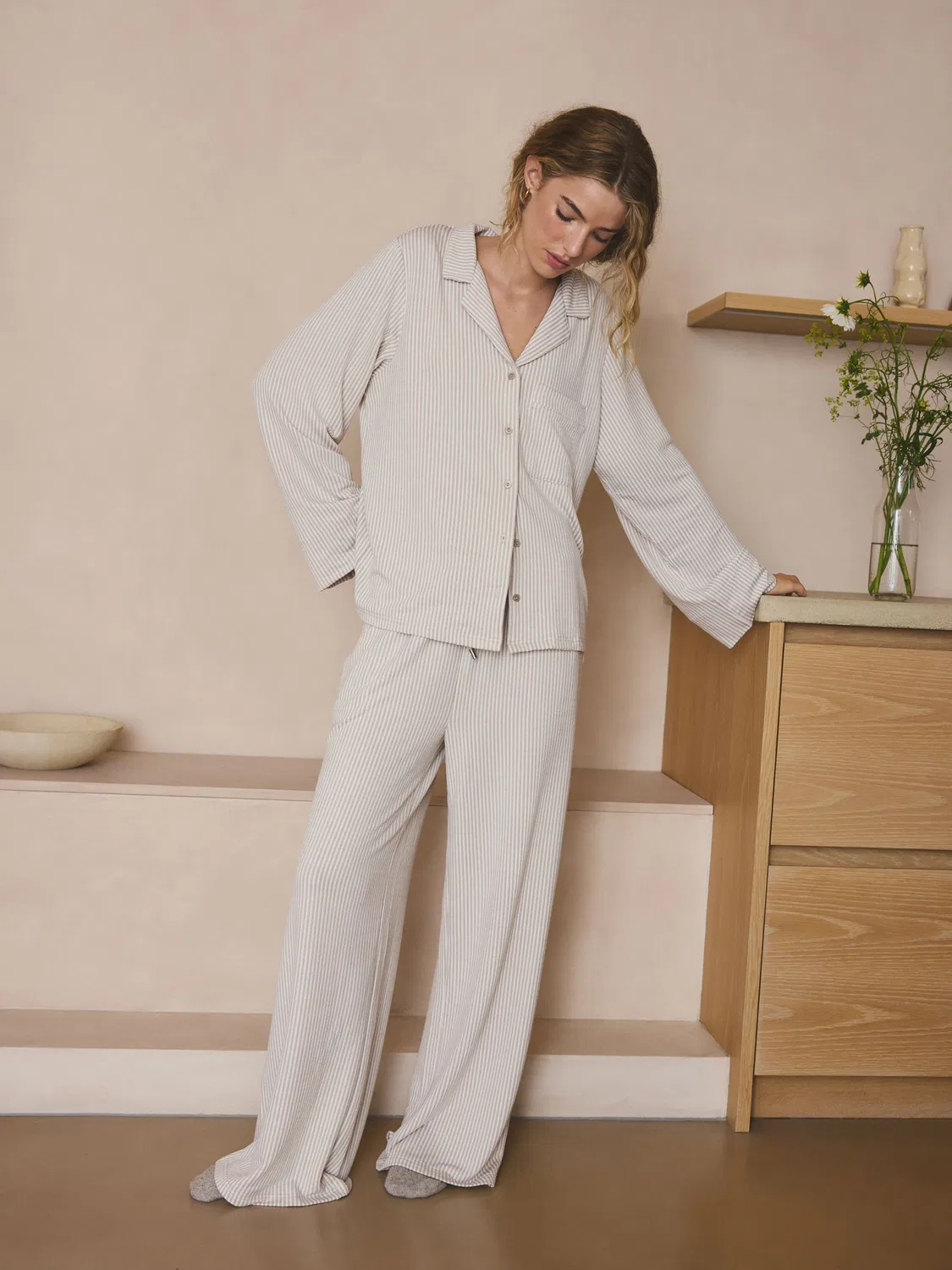 Пижама, Neutral Stripe, Button Through Pyjamas Next, нейтральный полоска