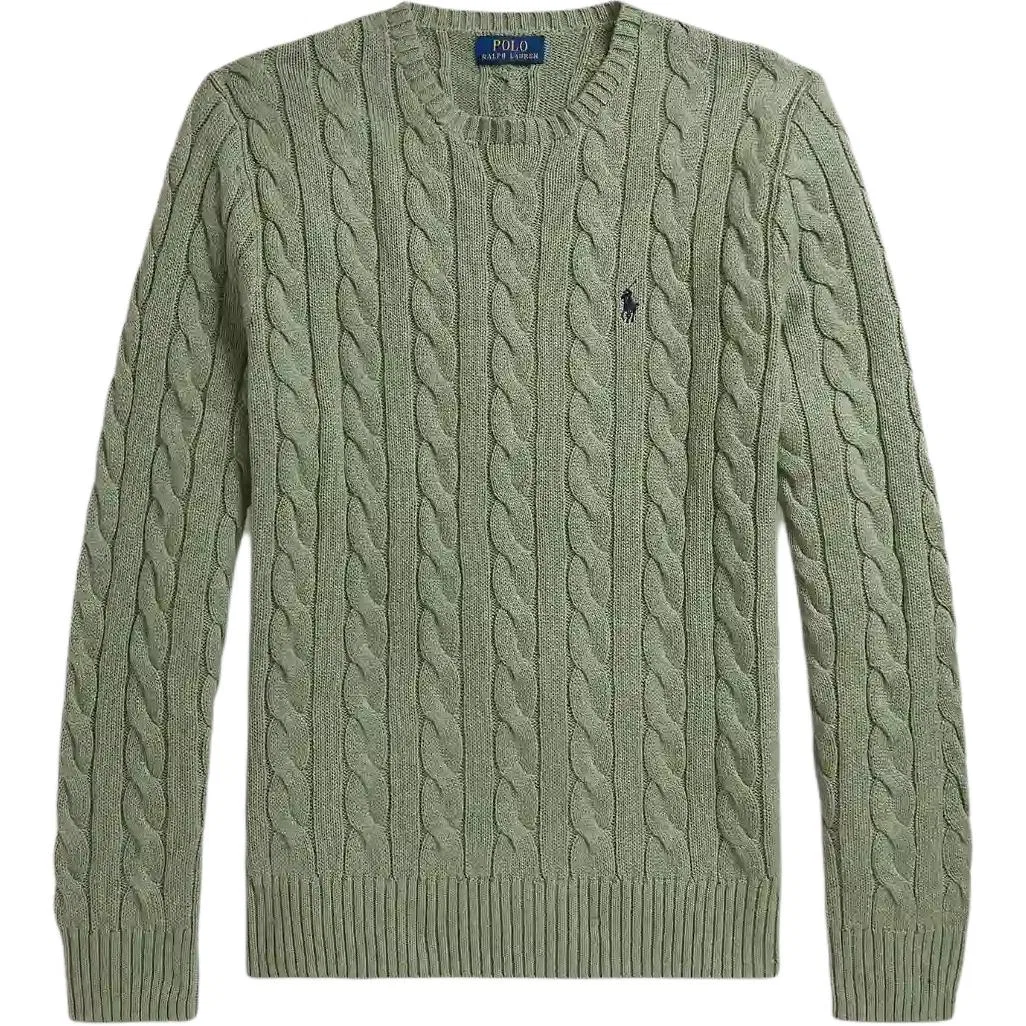 Свитер с полузастежкой-молнией, Cable Knit, Polo Ralph Lauren, Fern Green Heather