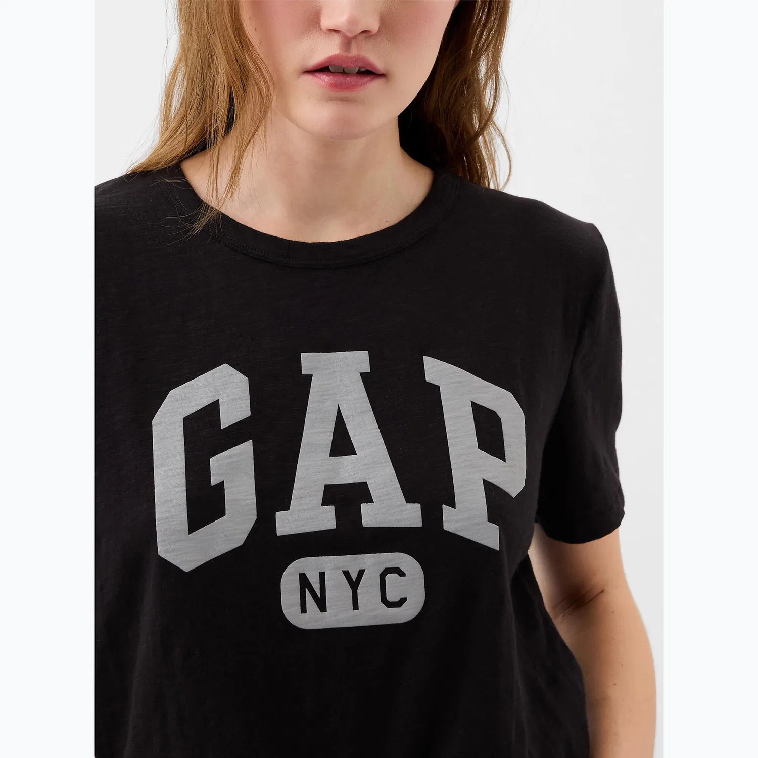Женская хлопковая футболка GAP Logo Slub Tee, Gap, Schwarz — фото 3