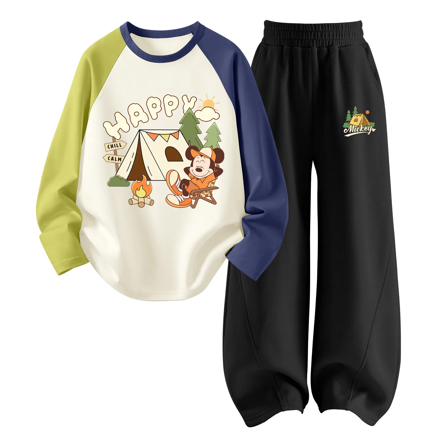 Детский комплект спортивной одежды с круглым вырезом Disney Leisure Green Blue+Tent K Black