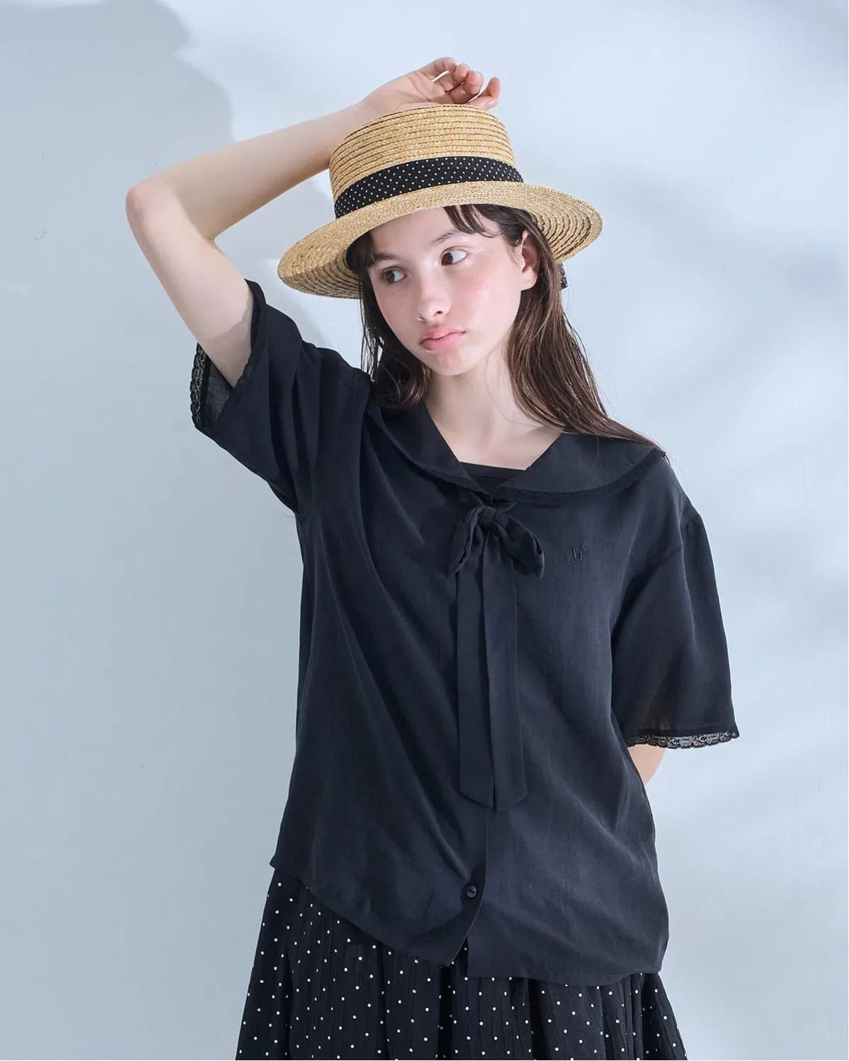 Детский комплект для девочек с кружевом, модель AMI, pom ponette junior, Black