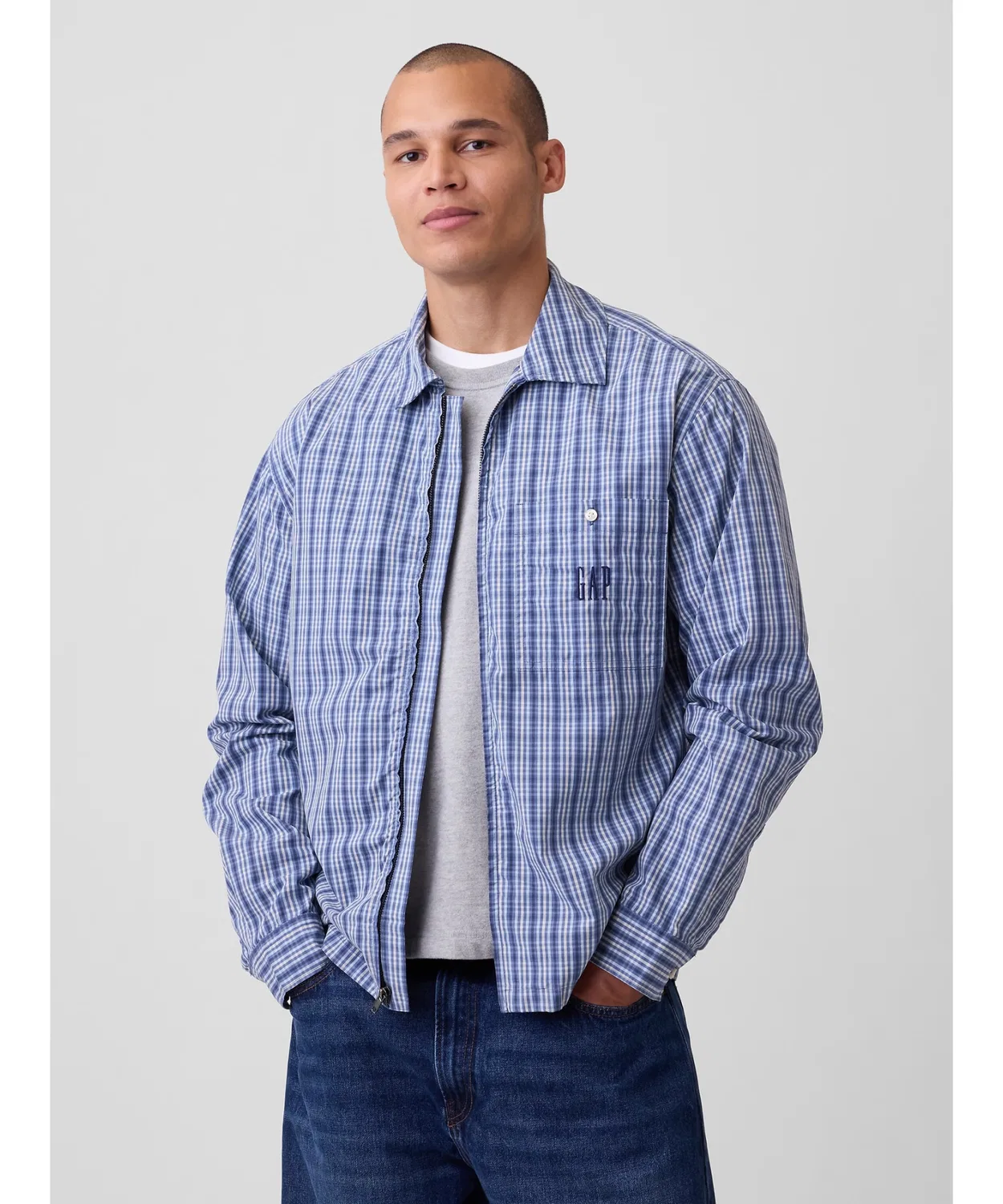 Мужская рубашка-куртка из поплина с принтом Boxxy Poplin Shacket GAP, Blue