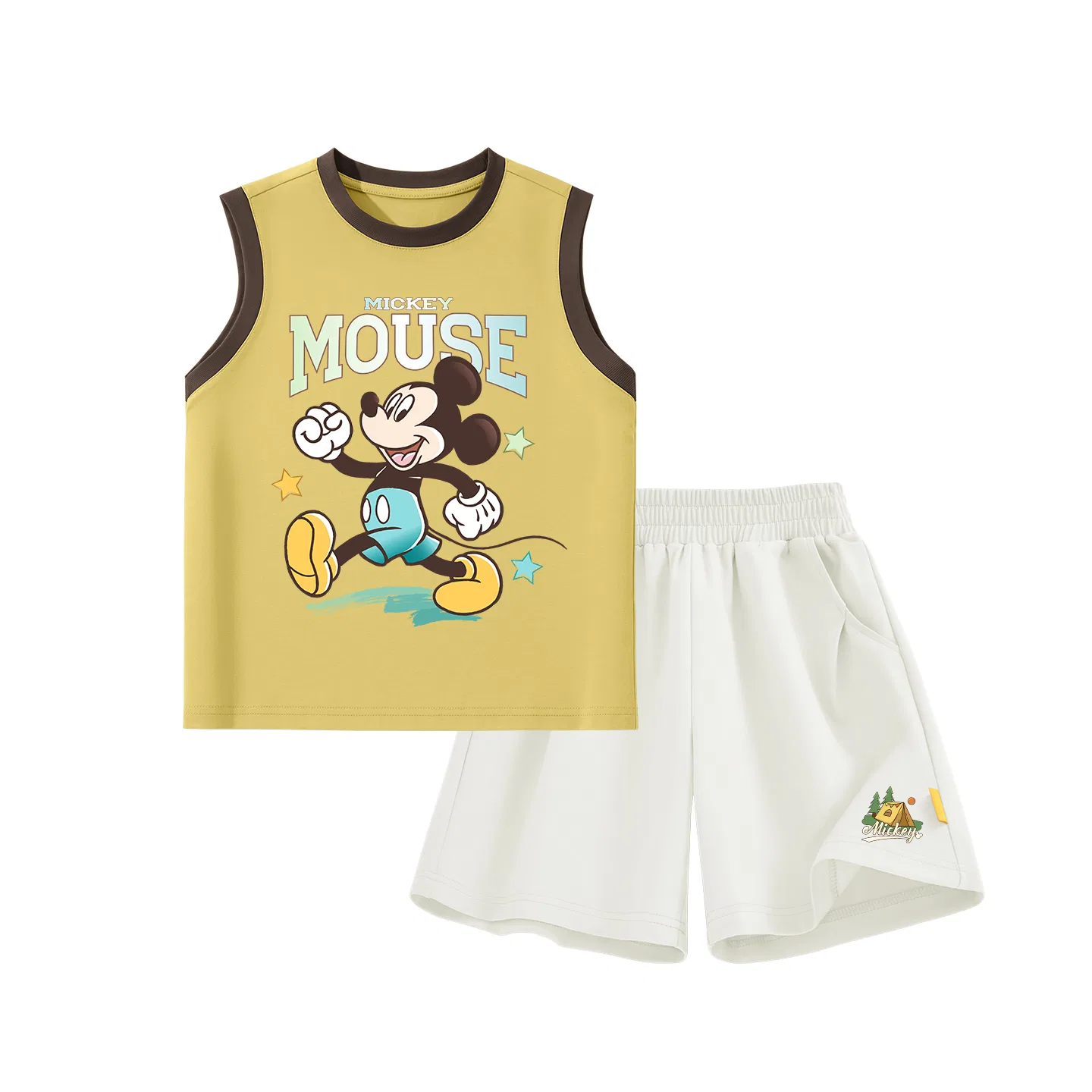 Детский спортивный костюм с круглым вырезом, тонкий, Disney, Dibenzhuo Brown+Dibenzhuo Tent K_Bottom Right Mist White