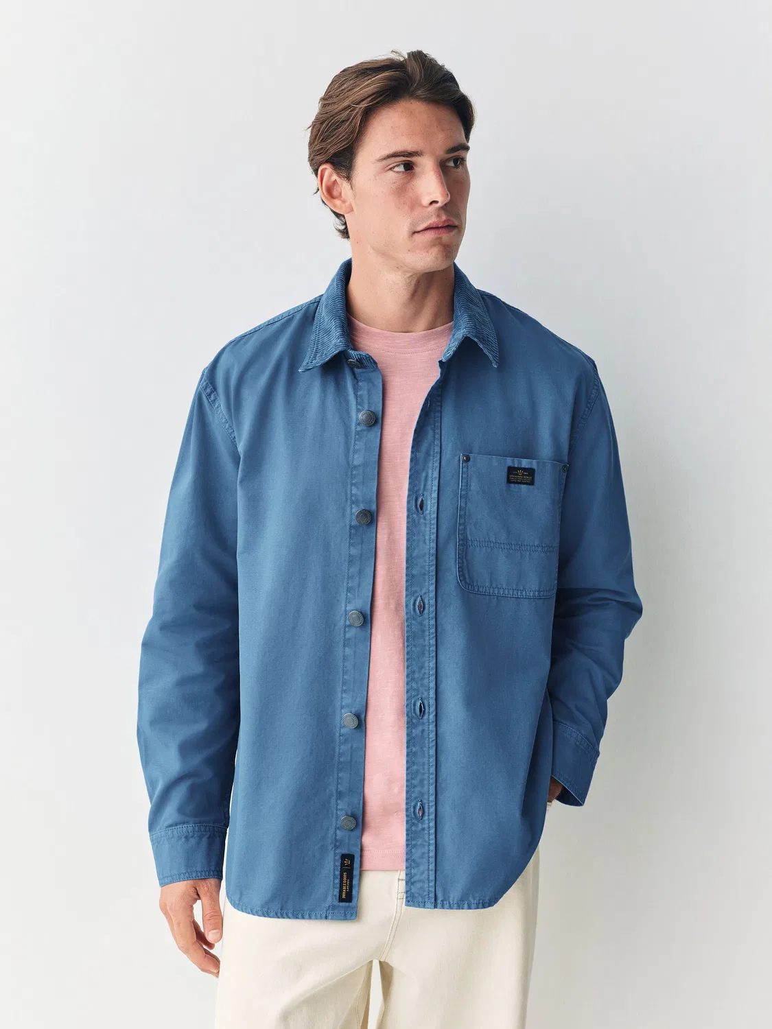 Рубашка оверсайз, хлопковый канвас, Blue Canvas Cord Collar Shacket Overshirt Next, синий