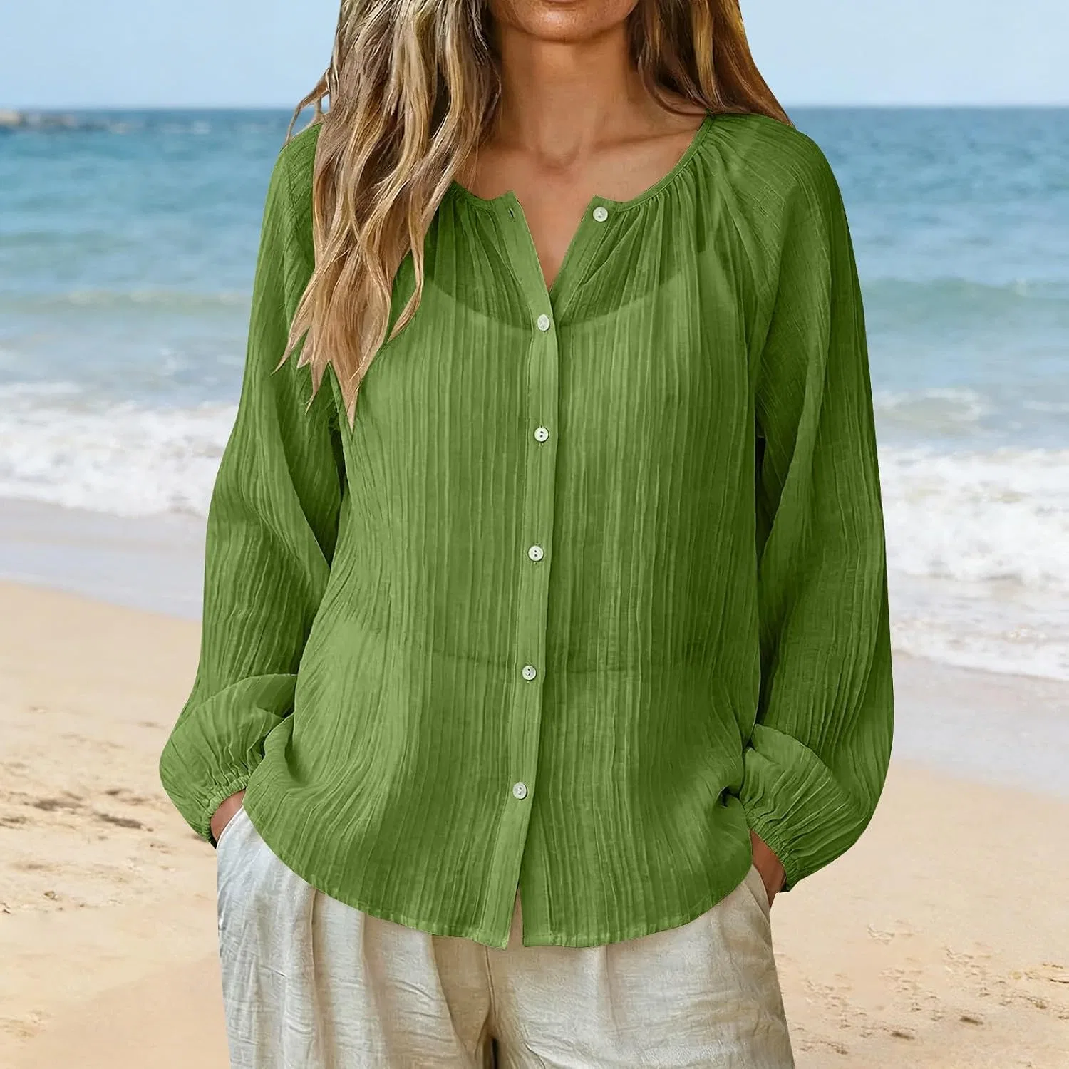 Женский блуза-кардиган с длинным рукавом, модель Sun Cover Ups, мятный — фото 2