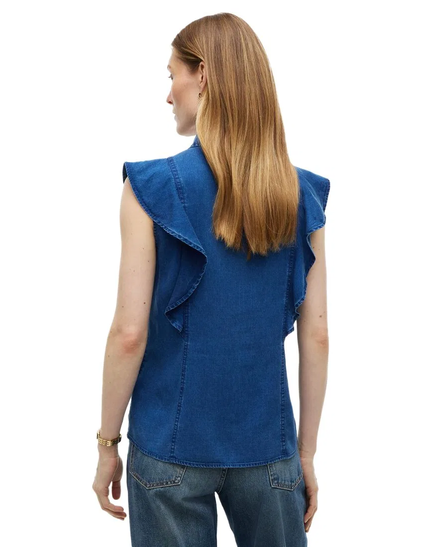 Женская рубашка без рукавов с рюшами Chambray Frill Sleeveless Button-Front Tommy Hilfiger, Mid Blue — фото 4