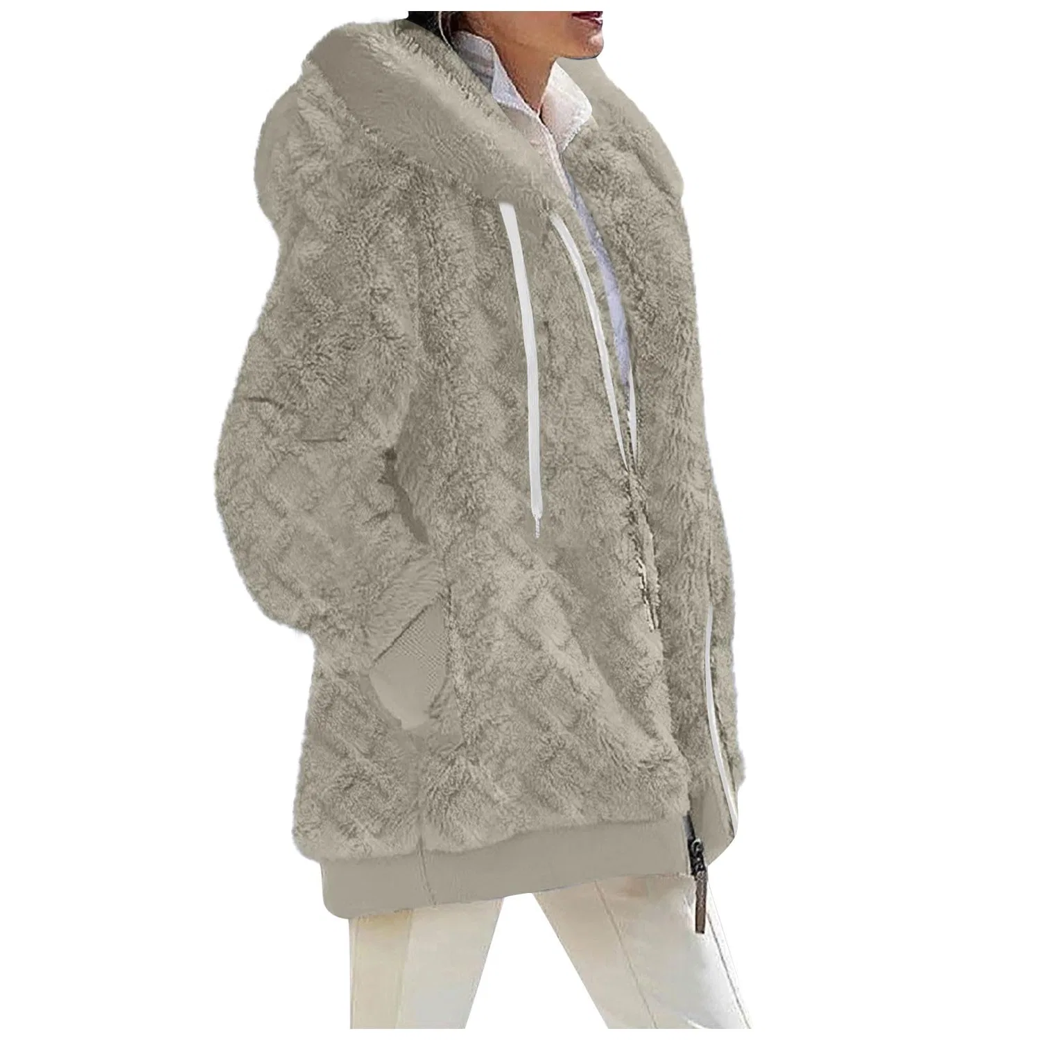 Женский утепленный флисовый кардиган с капюшоном, Grigio