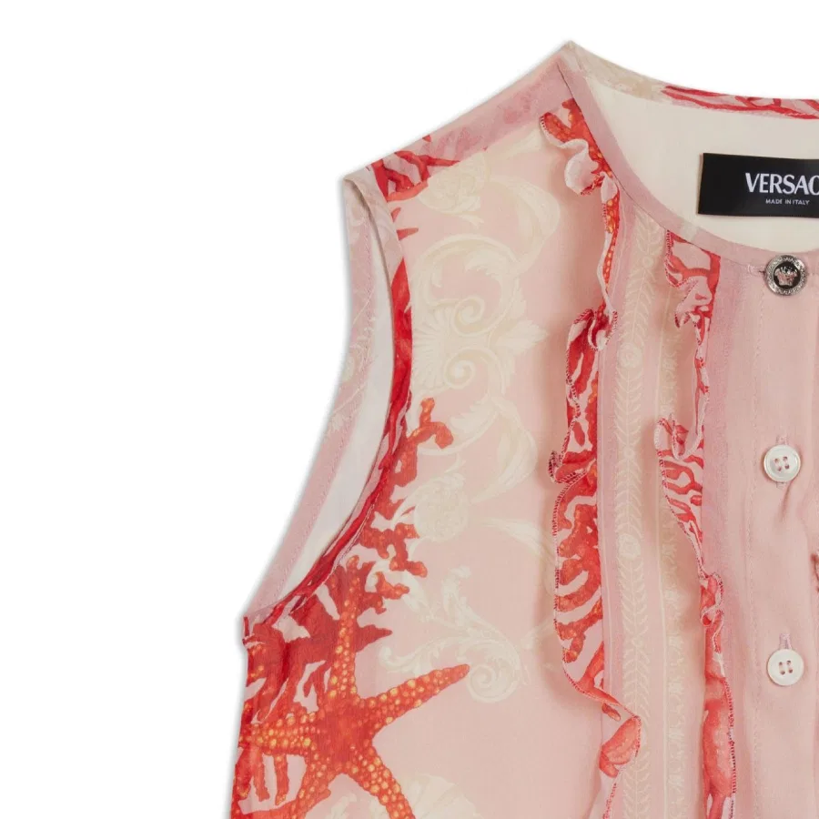 Блузка без рукавов с принтом Medusa Head Kids Medusa Head-Motif Round Neck Silk Shirt Young Versace, Dusty Rose/Coral/Ivory — фото 3
