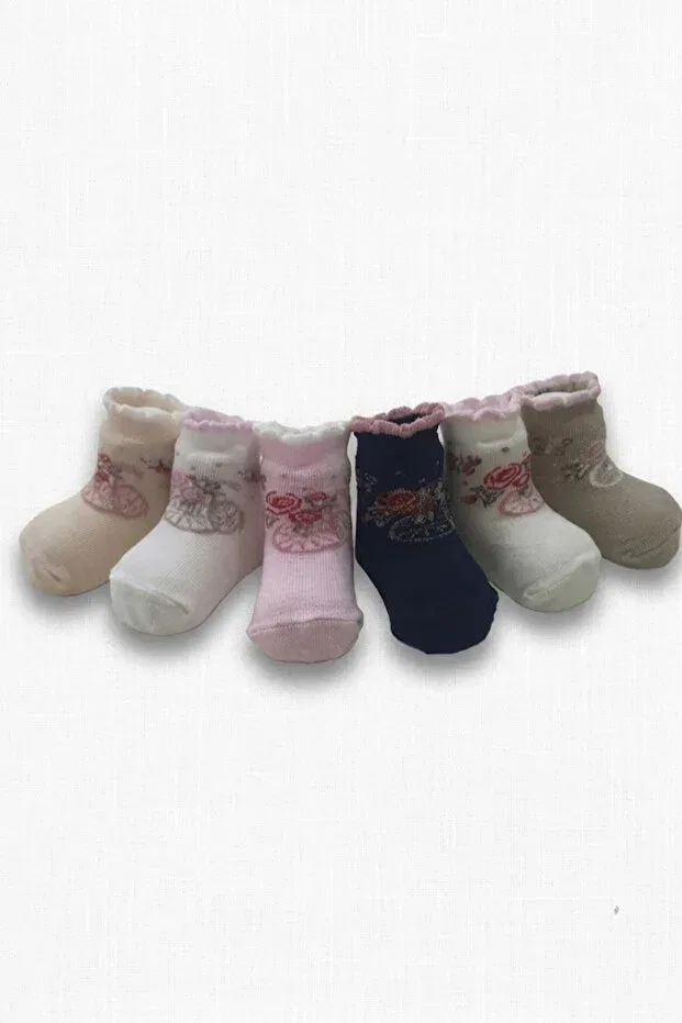 Детские носки для девочек с принтом Flower & Bicycle Themed Cocole Socks, Multicolor — фото 3