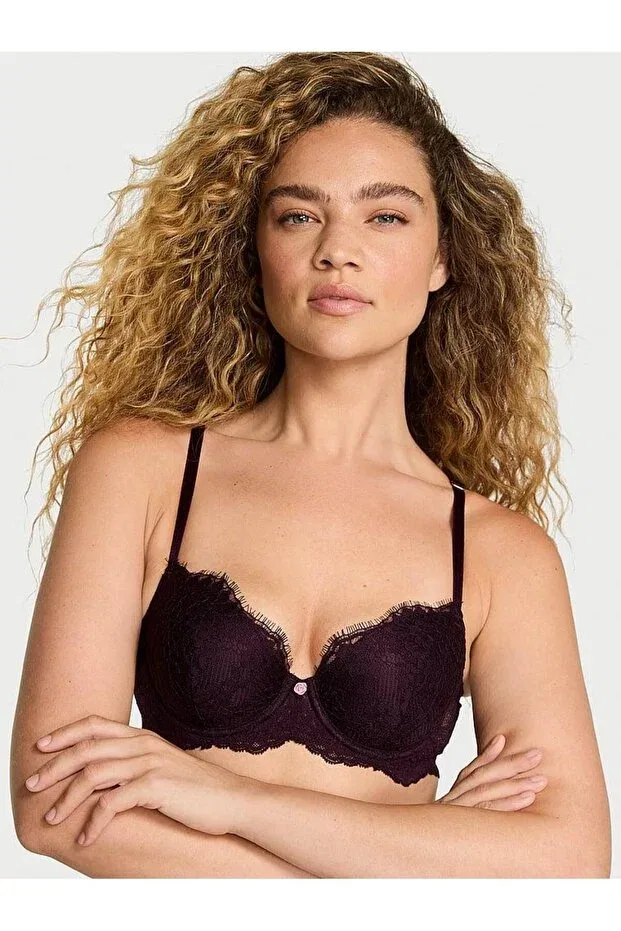 Женский бюстгальтер пуш-ап с кружевом Lacy lightly padded classic push-up demi bra Victoria'S Secret, Winter Wine