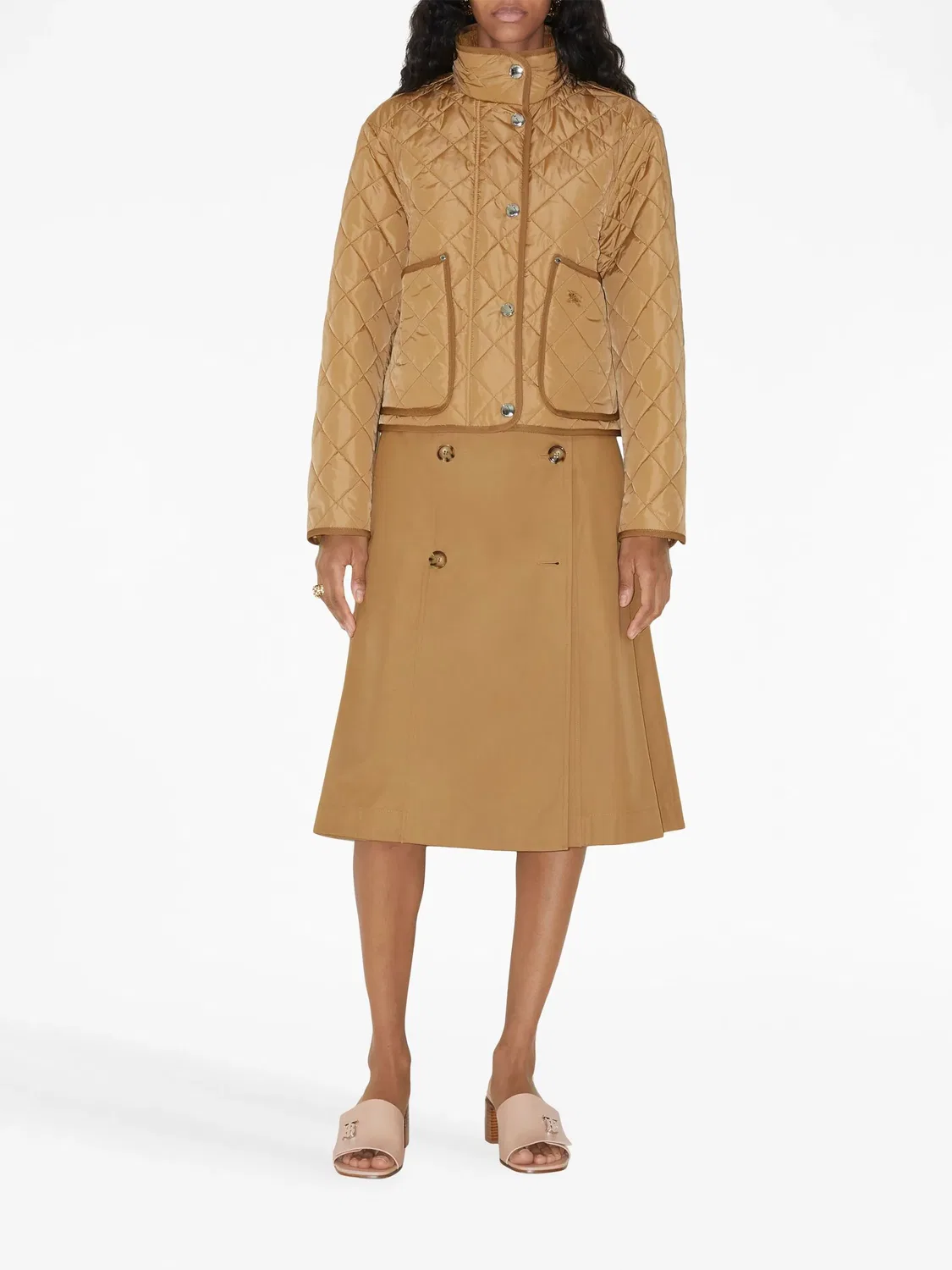 Юбка с завязанным поясом и расклешенным кроем Burberry, нейтральный — фото 2