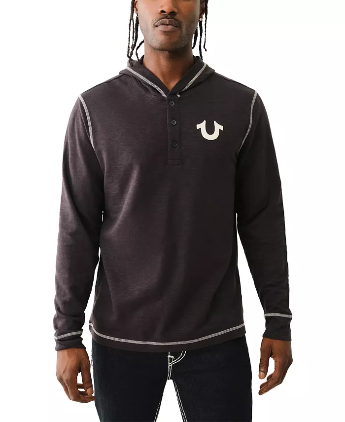 

Мужская рубашка с капюшоном и длинным рукавом Henley True Religion, черный