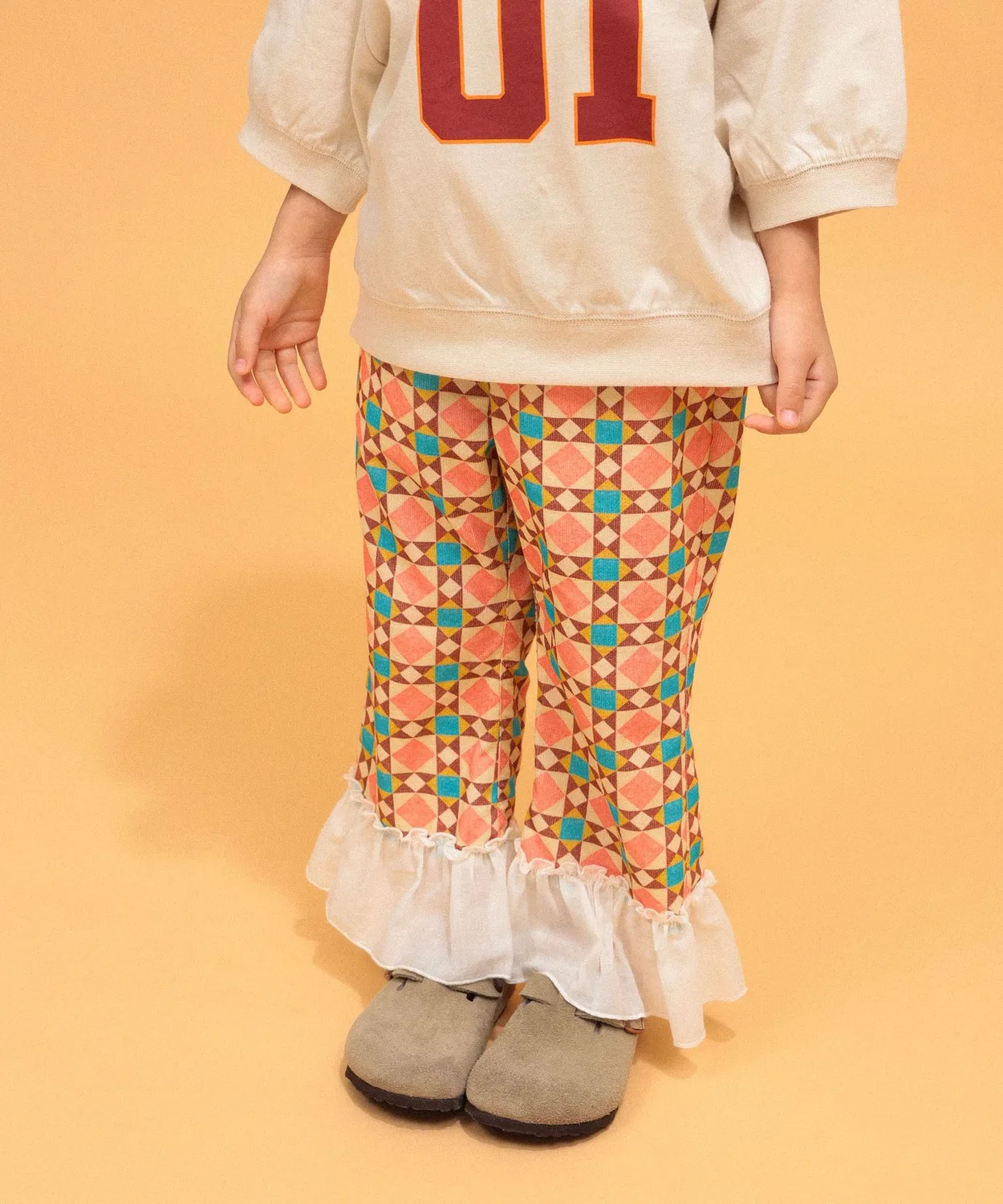 Детские брюки с принтом в восточном стиле, модель Tile Print Flare Pants Kodomo Beams, Red — фото 2