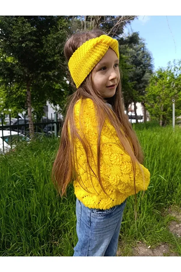 Детский кардиган с V-образным вырезом Hand knitted kids cardigan El Örgüsü Cici Bebe, Yellow — фото 3
