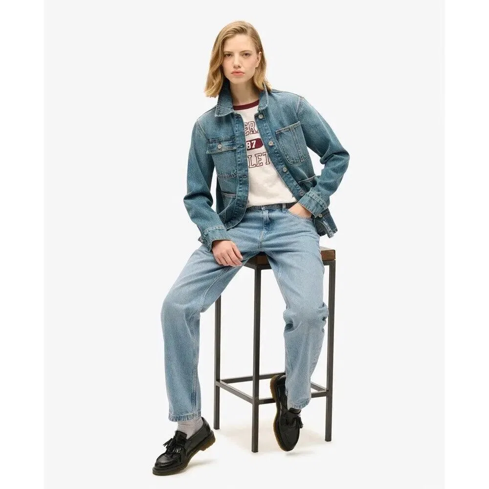 Женская джинсовая куртка с вышивкой Superdry Chore, BLAU — фото 4