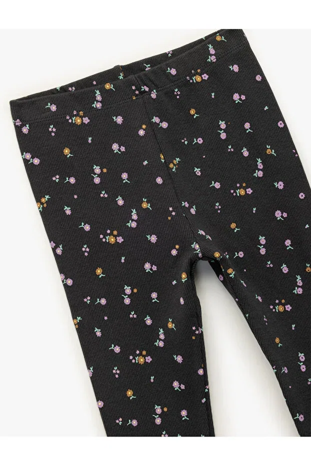 Детские леггинсы для девочек хлопковые Camisole Floral Patterned Cotton Leggings Koton, Anthracite — фото 3