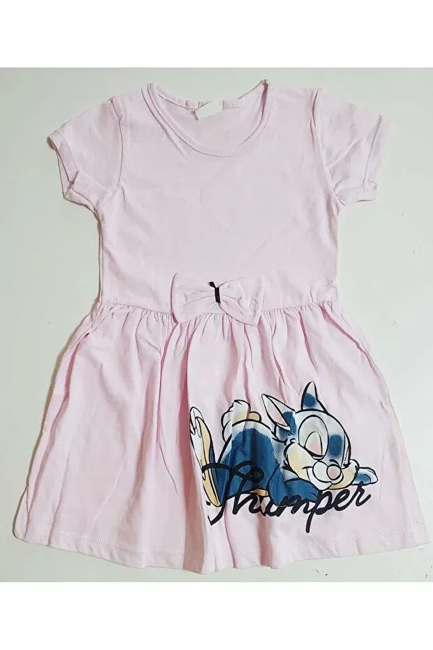 Детское платье для девочек хлопковое с принтом Rabbit printed cotton combed dress for girl - short sleeve Neocotton, Powderpink