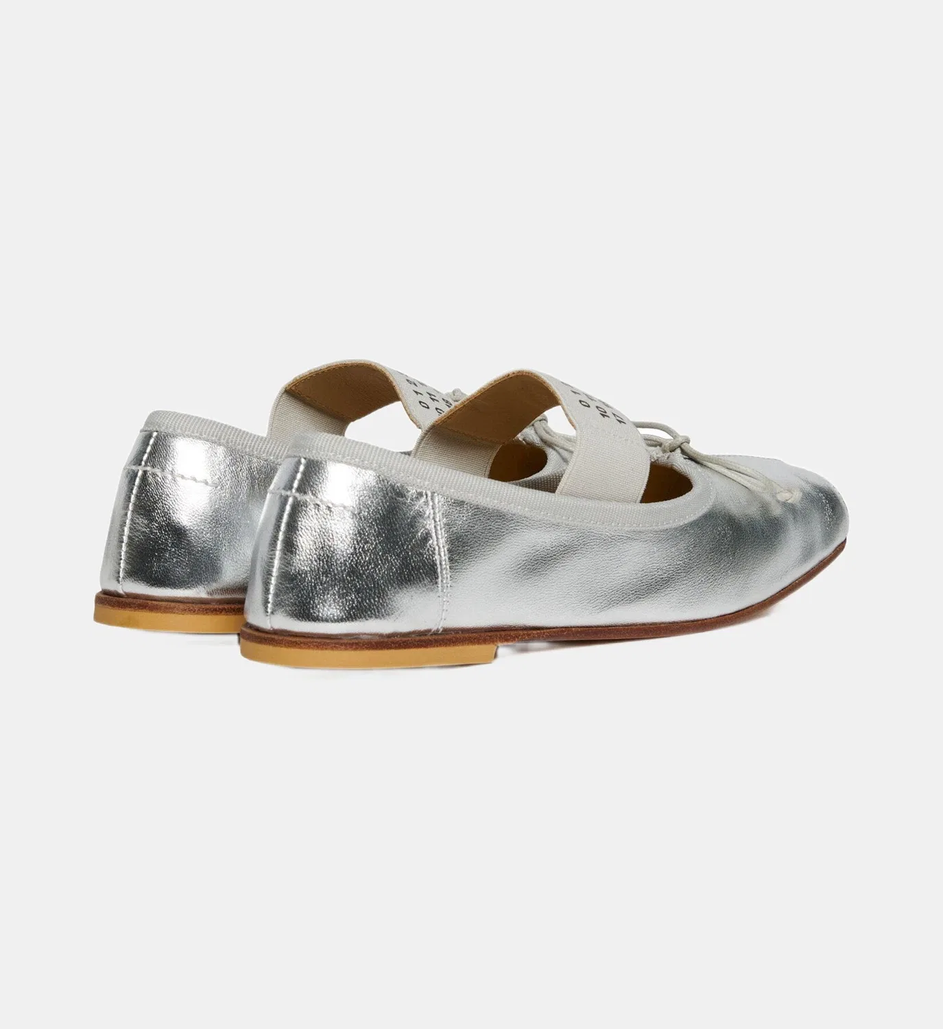 Балетки из кожи с квадратным носом MM6 Maison Margiela, серебряный — фото 4