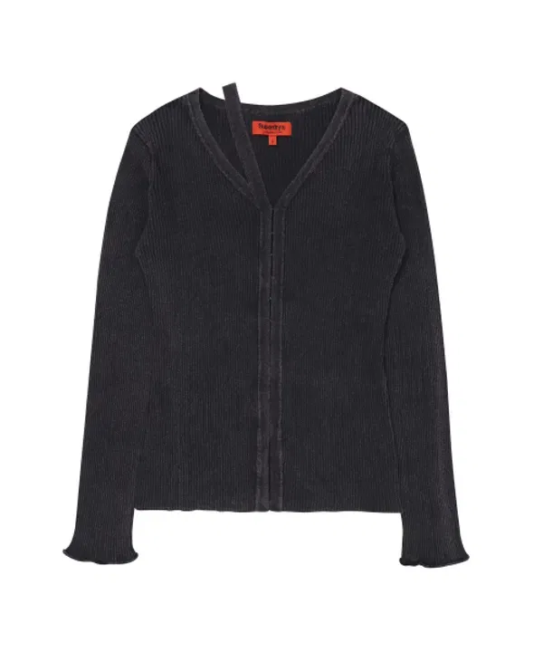 Кардиган с вырезом, вязаный, Superdry, темно-серый