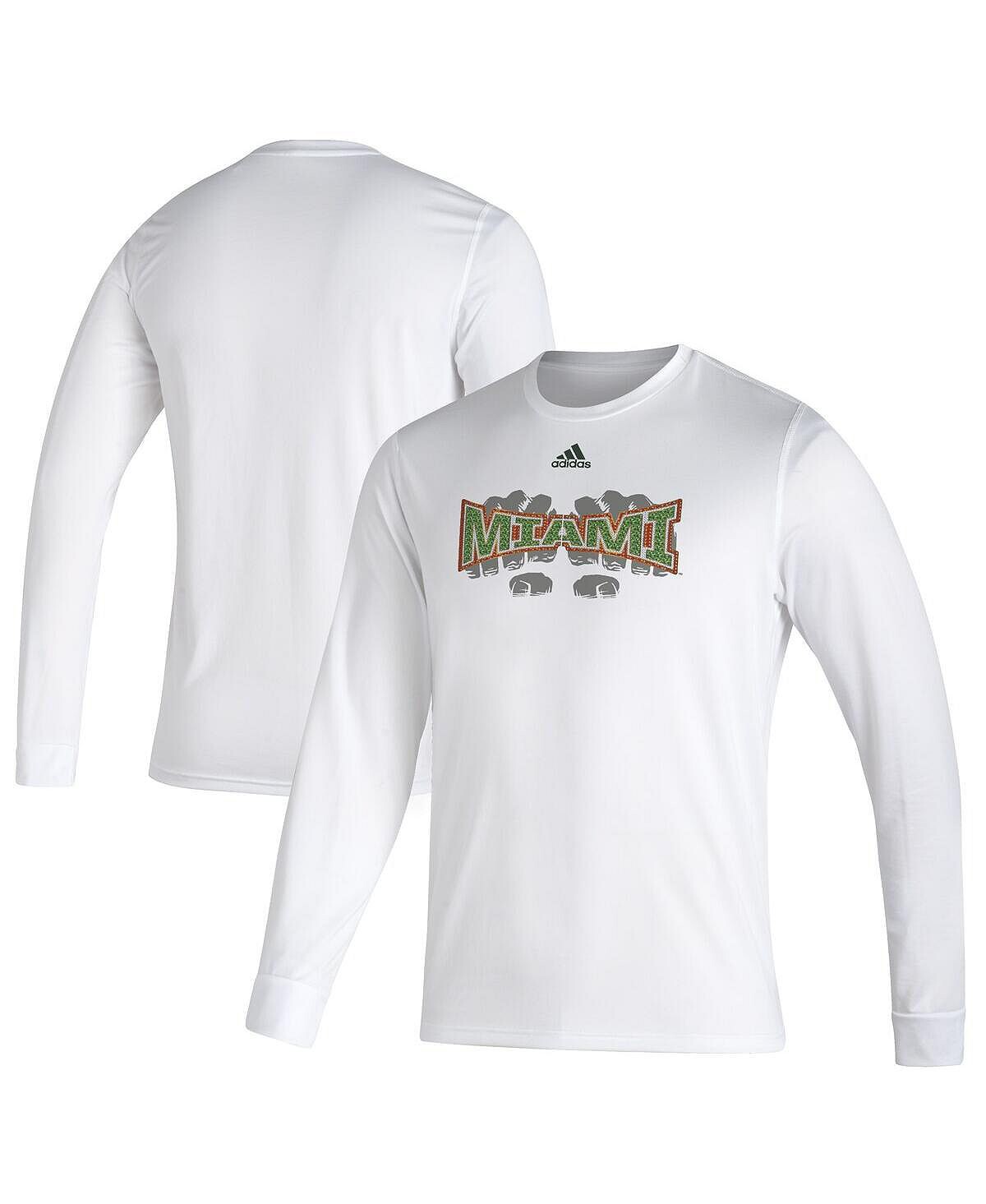 

Мужская белая футболка с длинным рукавом miami hurricanes touchdown ring creator adidas, белый