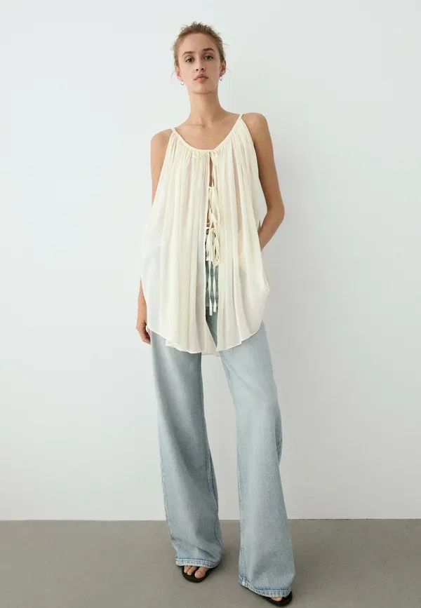 Топ из хлопка и купро Massimo Dutti, beige, бежевый