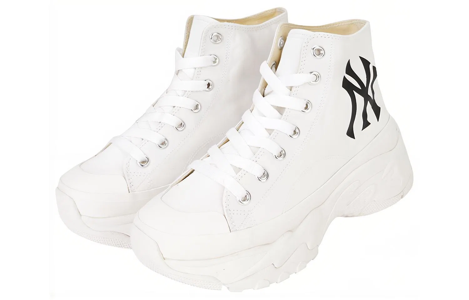 Детские кеды из холста с принтом, без шнуровки, высокие Chunky, MLB, White — фото 4