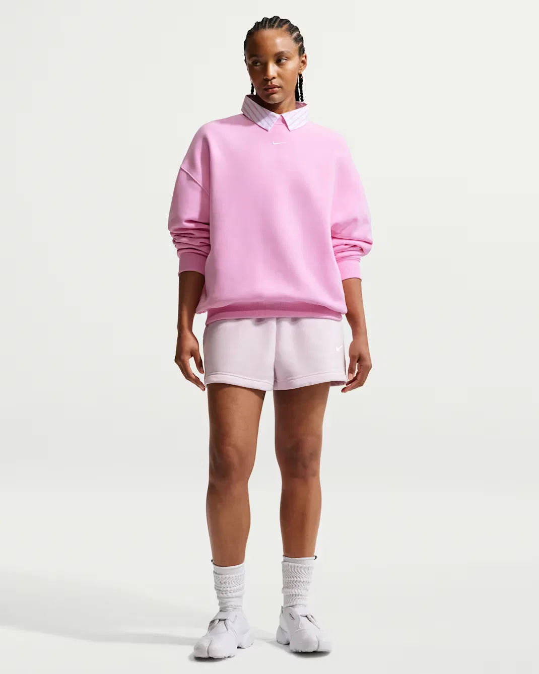 Женская толстовка оверсайз с круглым вырезом Nike Studio Fleece Medium Weight, Pink Rise/Sail — фото 4