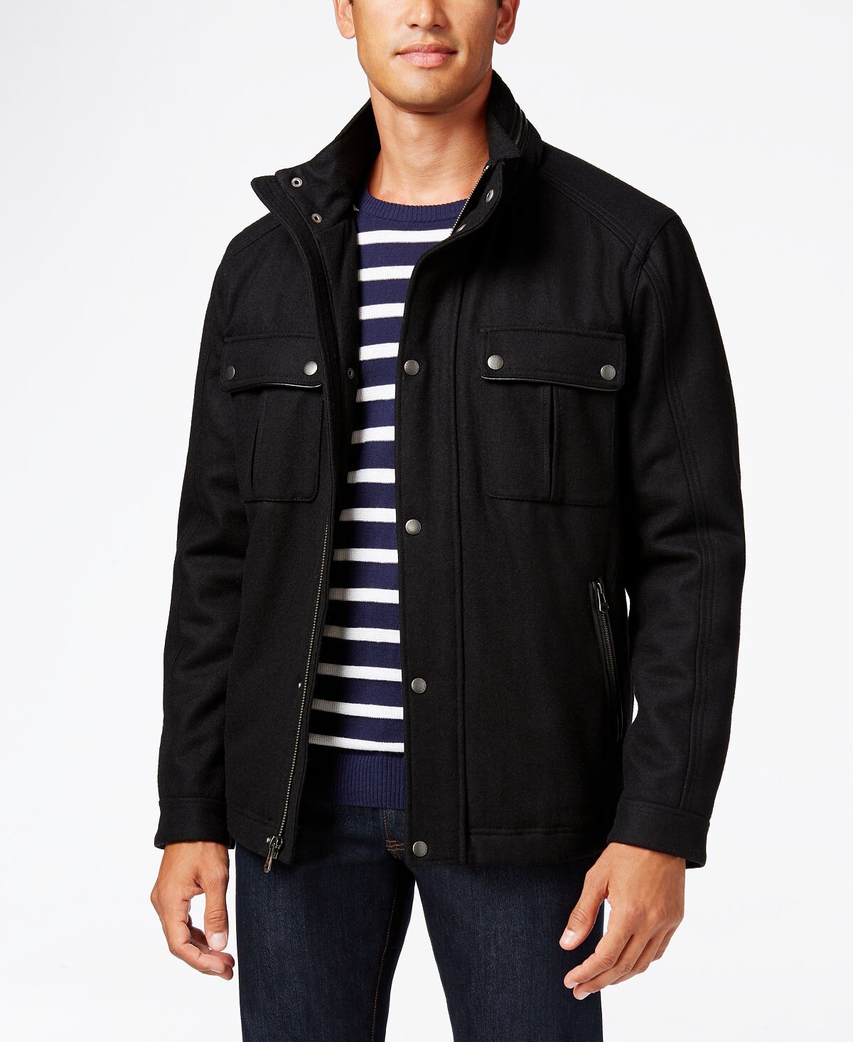 

Шерсть melton trucker с отделкой из искусственной кожи Cole Haan, черный