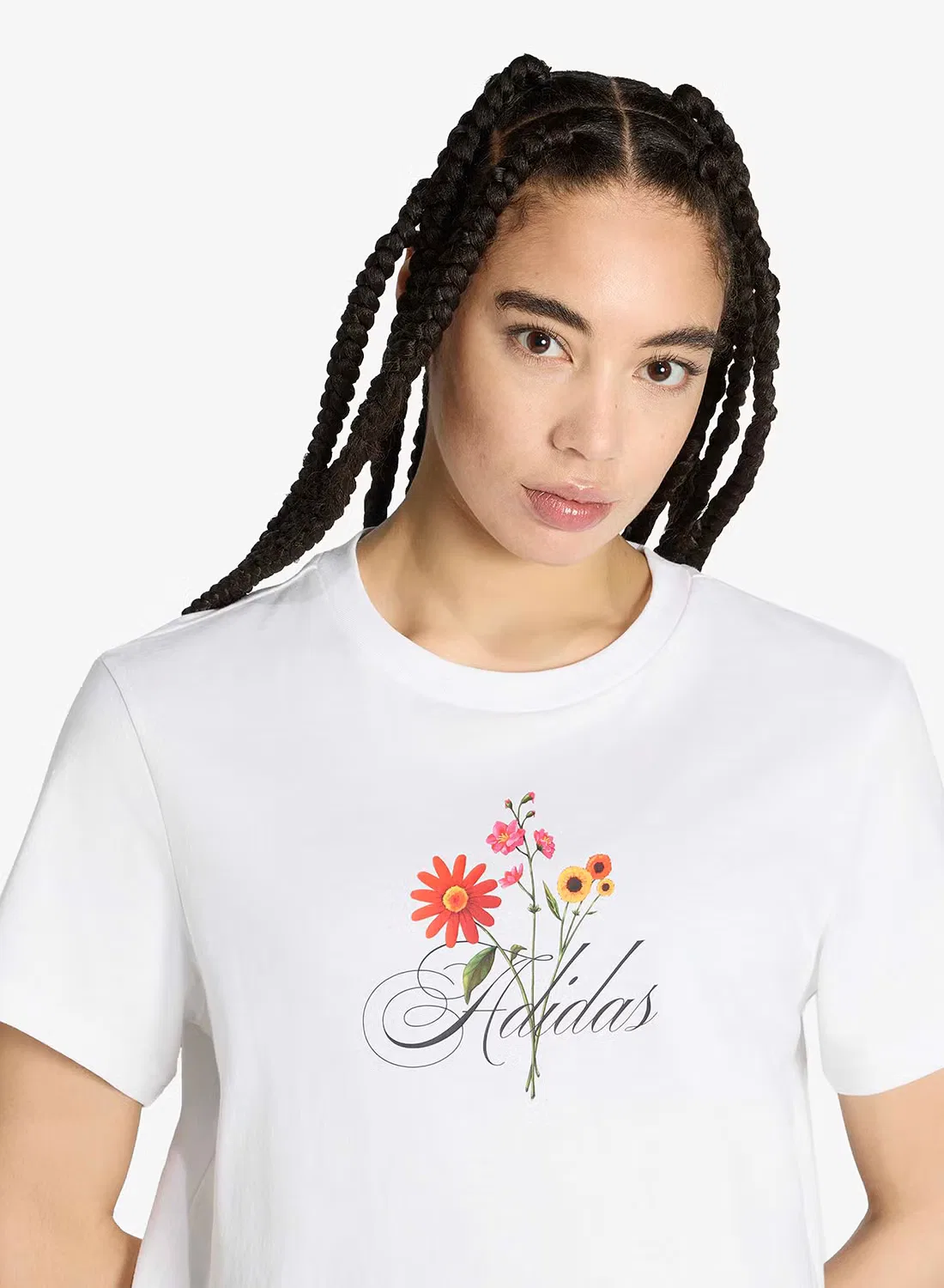 Футболка с принтом цветов свободного кроя Floral Loose Graphic Adidas, белая — фото 3