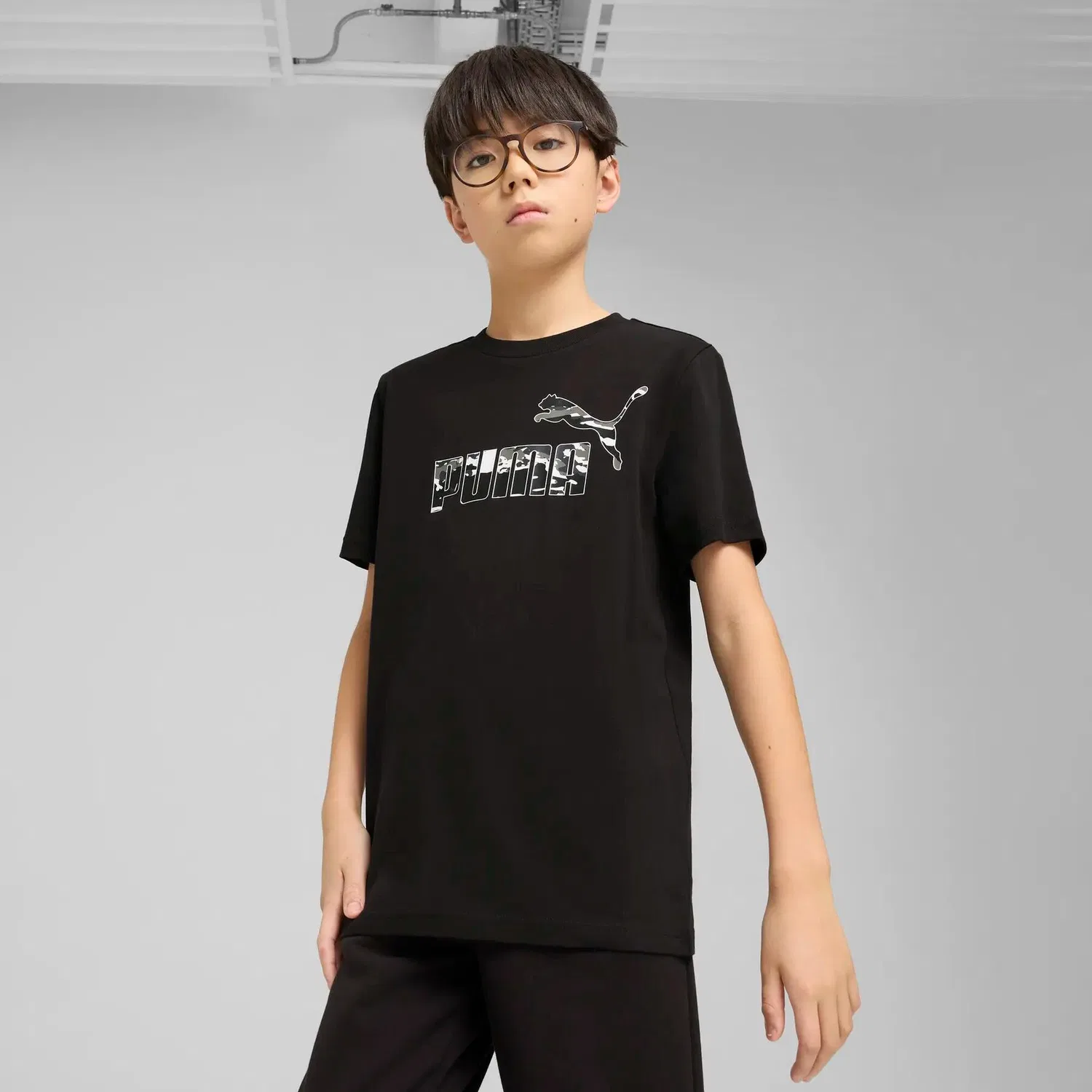 Детская футболка с принтом Ess Camo Puma, Schwarz — фото 3