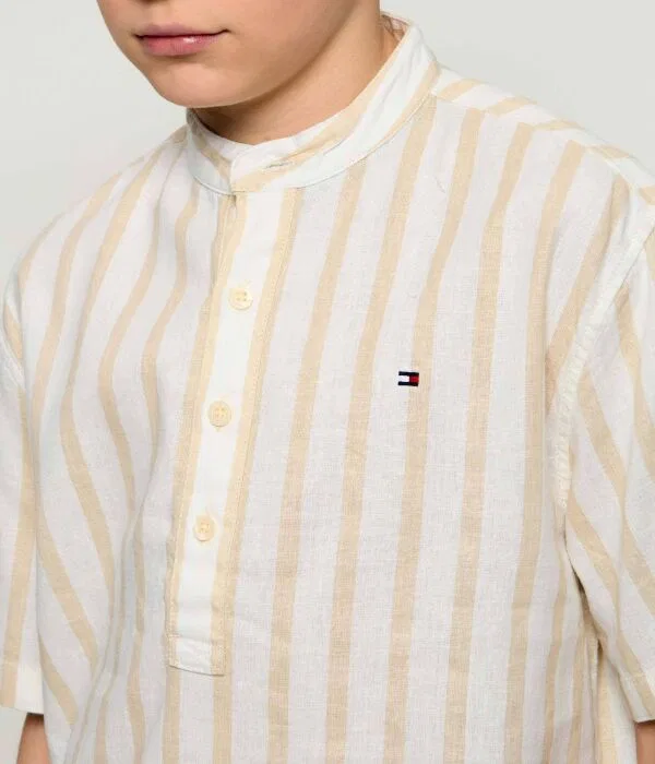 Детская рубашка из льна с коротким рукавом Tommy Hilfiger, бежевый — фото 4