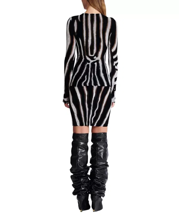 Женский топ велюровый с принтом Zebra-Print Velvet Bodycon Top Balmain, черный — фото 4