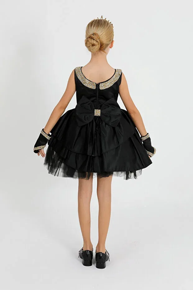 Детское платье для девочек сатиновое Swan Dress Star Pearl Kids, Black — фото 4