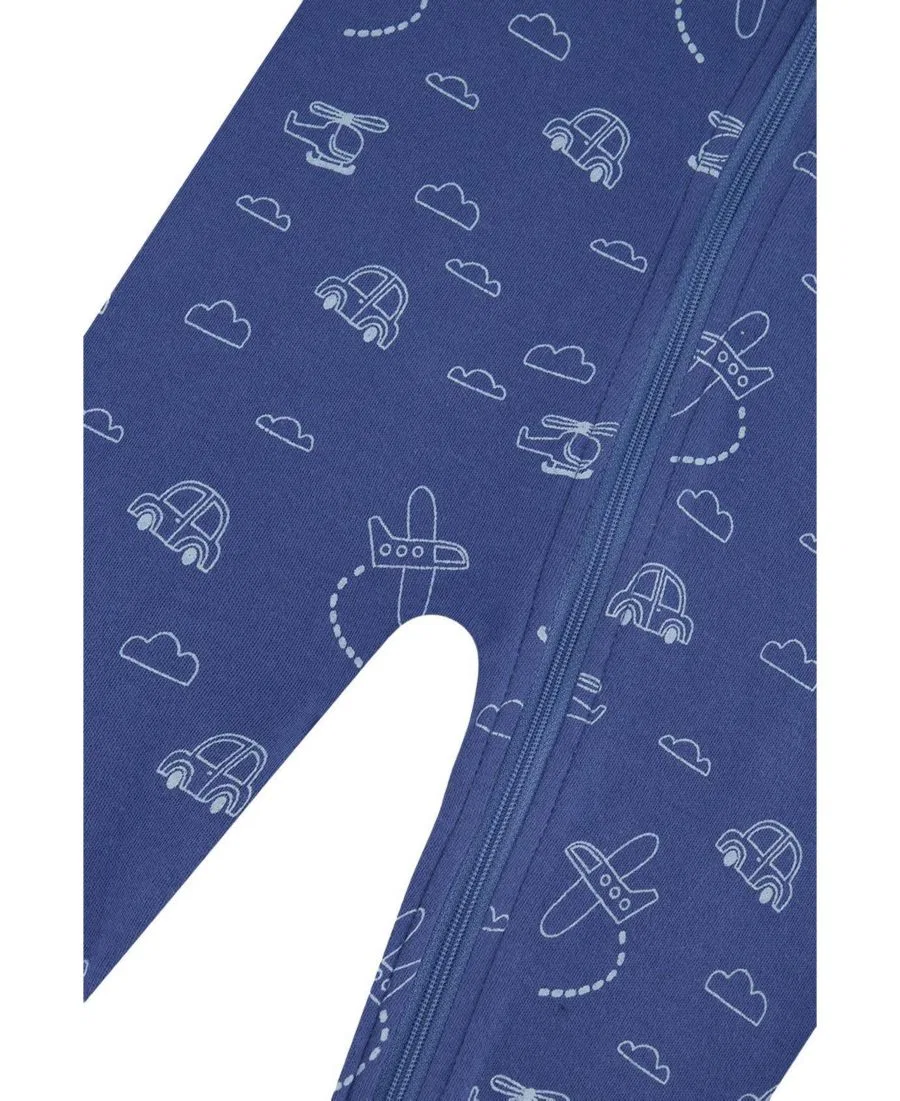 Детская пижама-слип с принтом транспорта Deux par Deux, Blue Printed Transport — фото 3