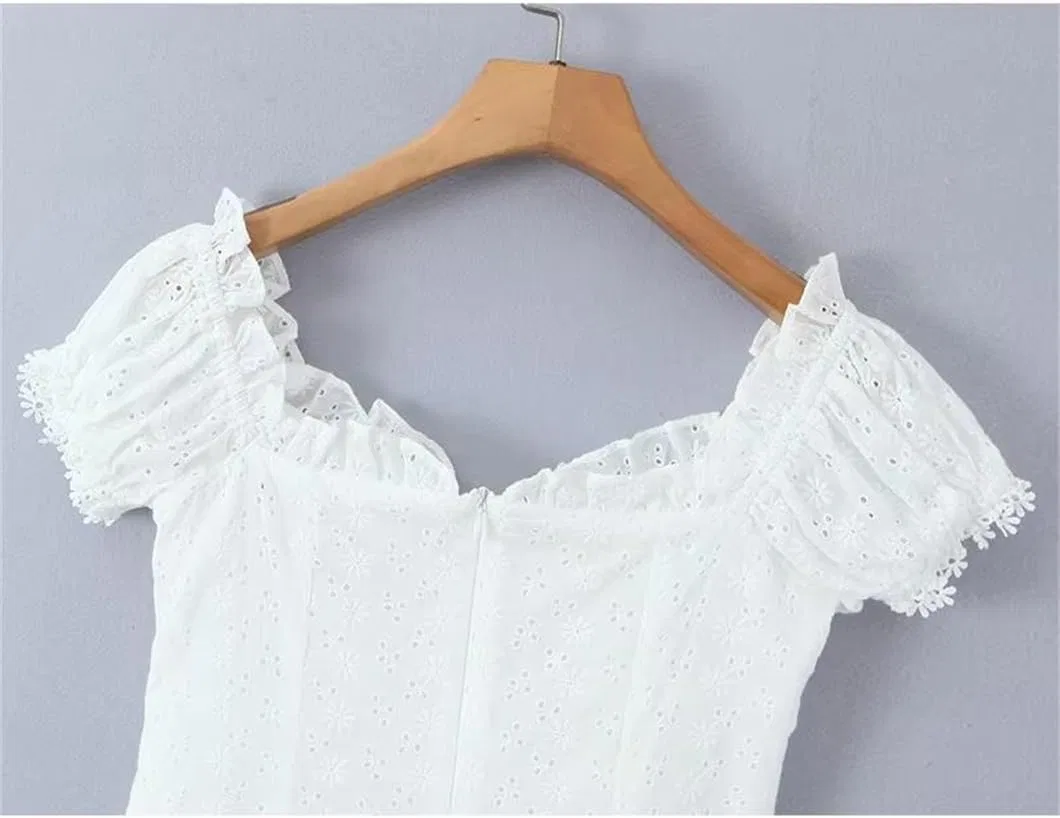 Женское мини-платье с вышивкой A-силуэта, White — фото 2