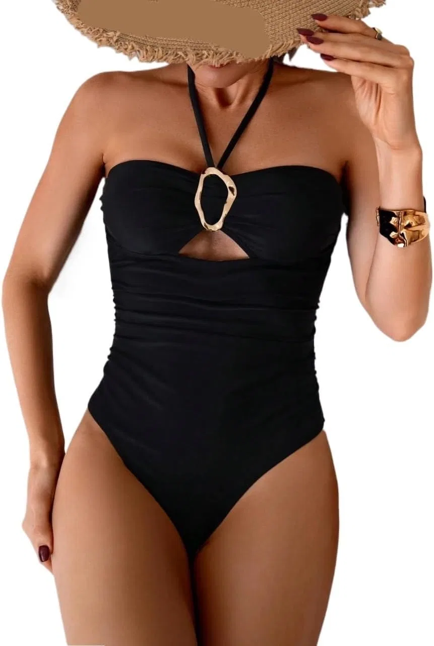 Женский цельный купальник с вырезами на спине High Stretch Ruched Monokini, Black
