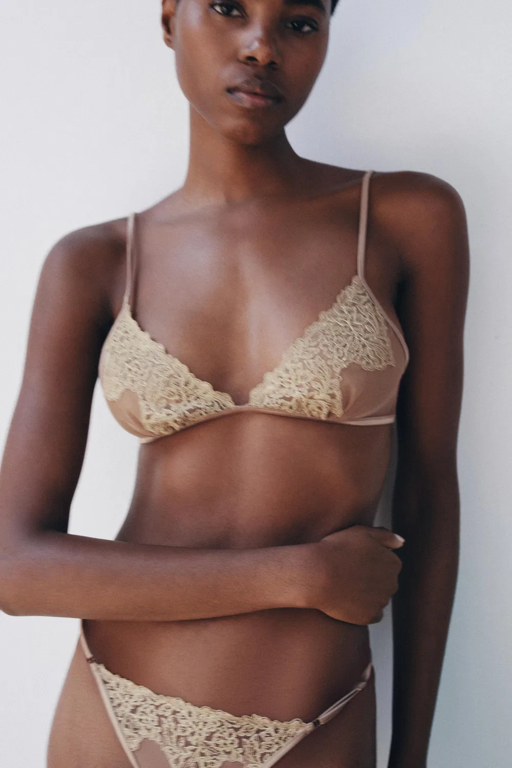 Бюстгальтер из сетки и кружева ZARA, Beige-pink — фото 2